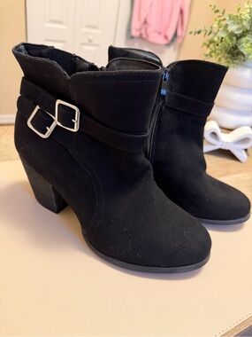 Classic Black Ankle Booties with Decorative Buckle